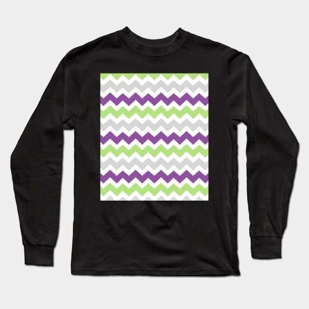 Purple Lime Green Grey Chevron Pattern Long Sleeve T-Shirt by dreamingmind